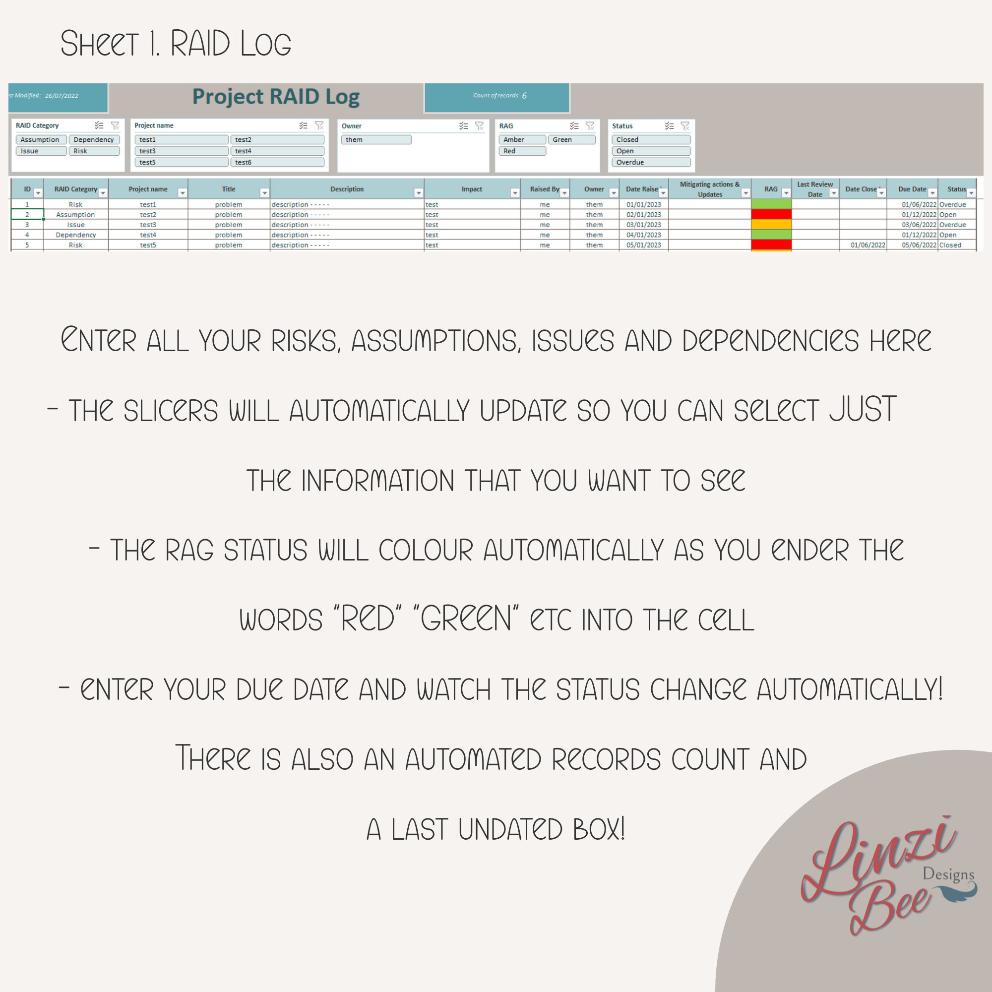 RAID Log Excel Template for Project Management